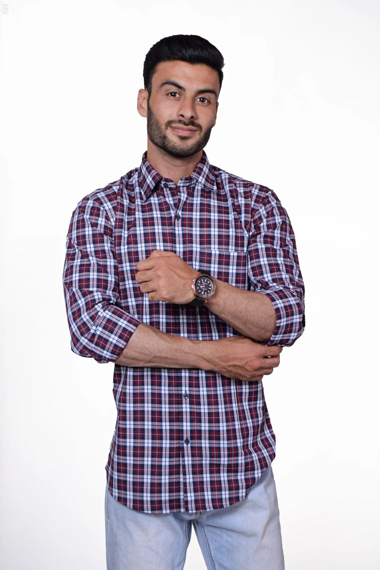 Firdous Purple & White Check Menβs Formal Shirt Cotton